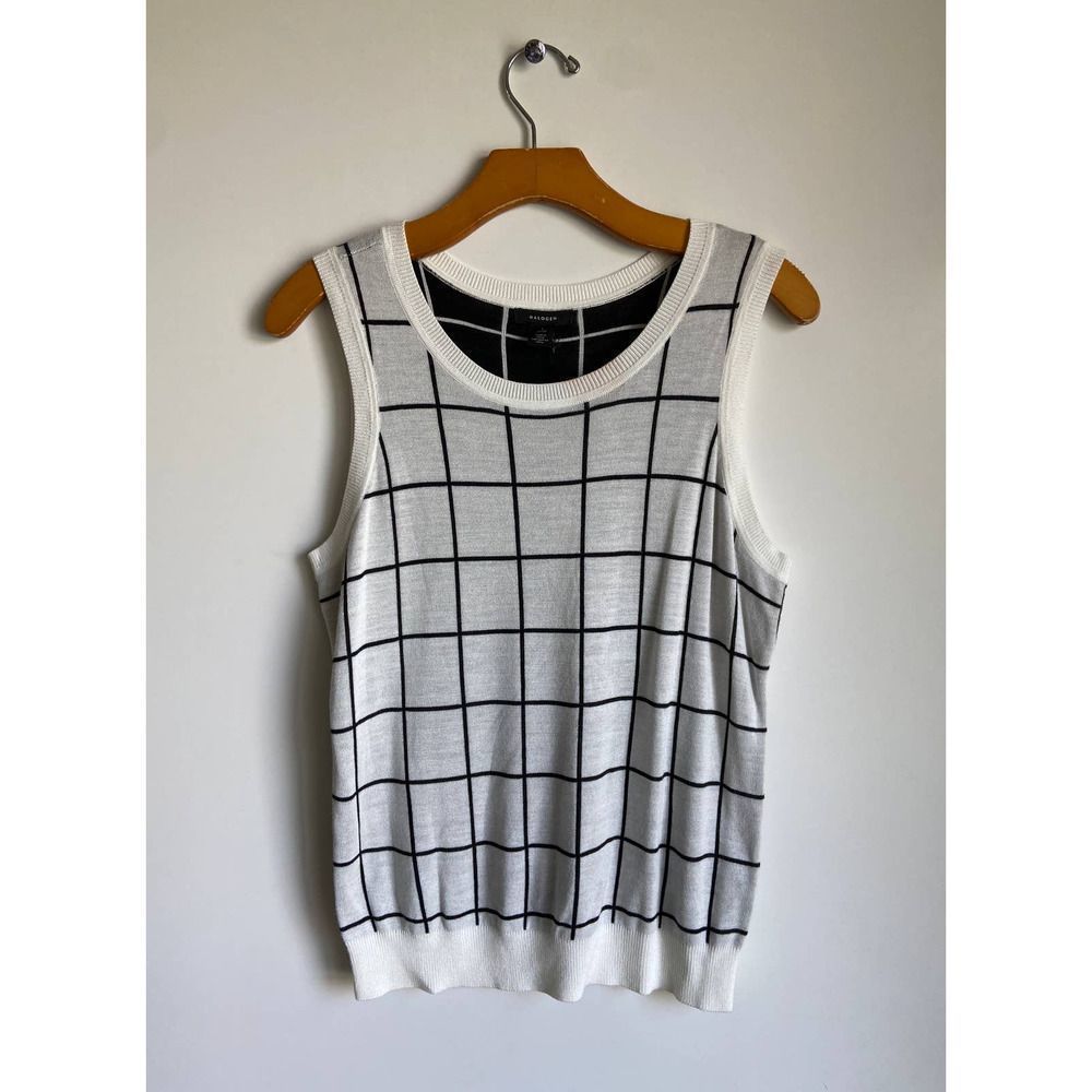 NWT Halogen Ivory/Black Patterned Crew Neck Tank Top‎ Large Petite - Picture 3 of 7
